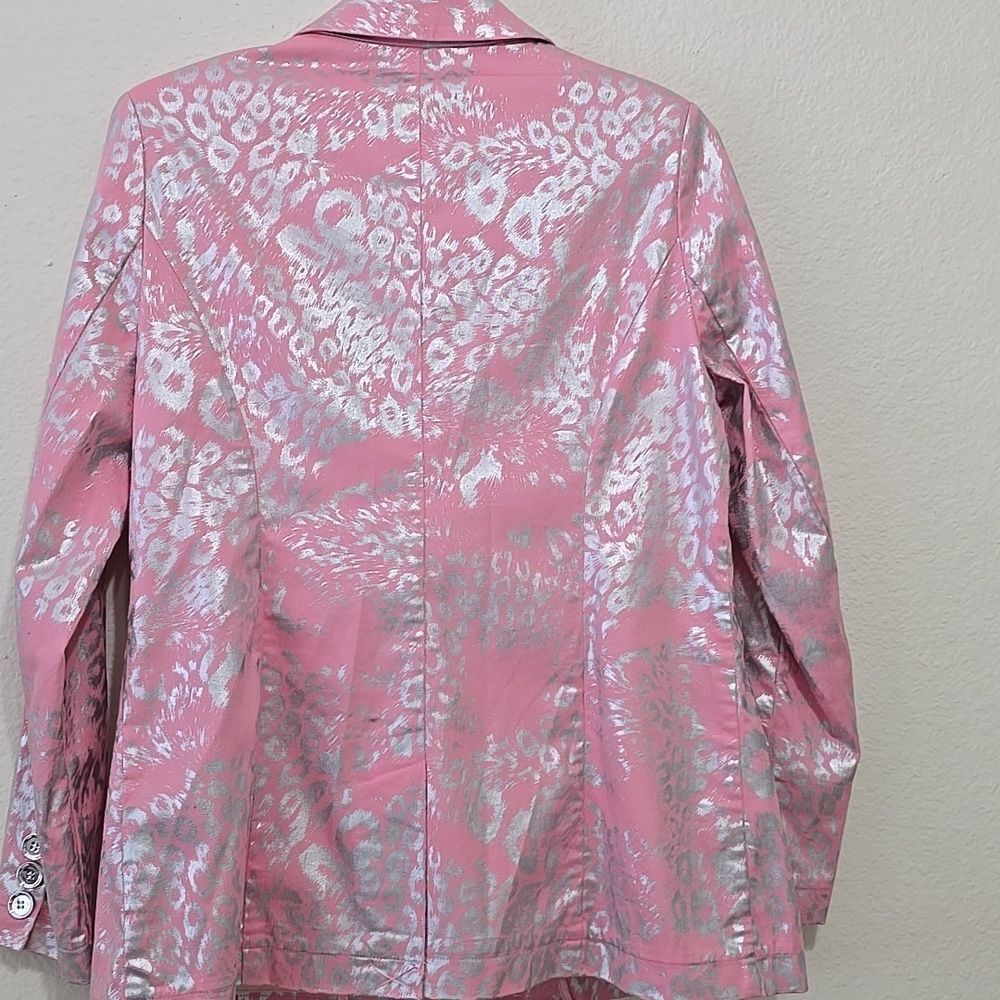 berek Pink and Silver Metallic Leopard Print Blazer - Picture 4 of 10